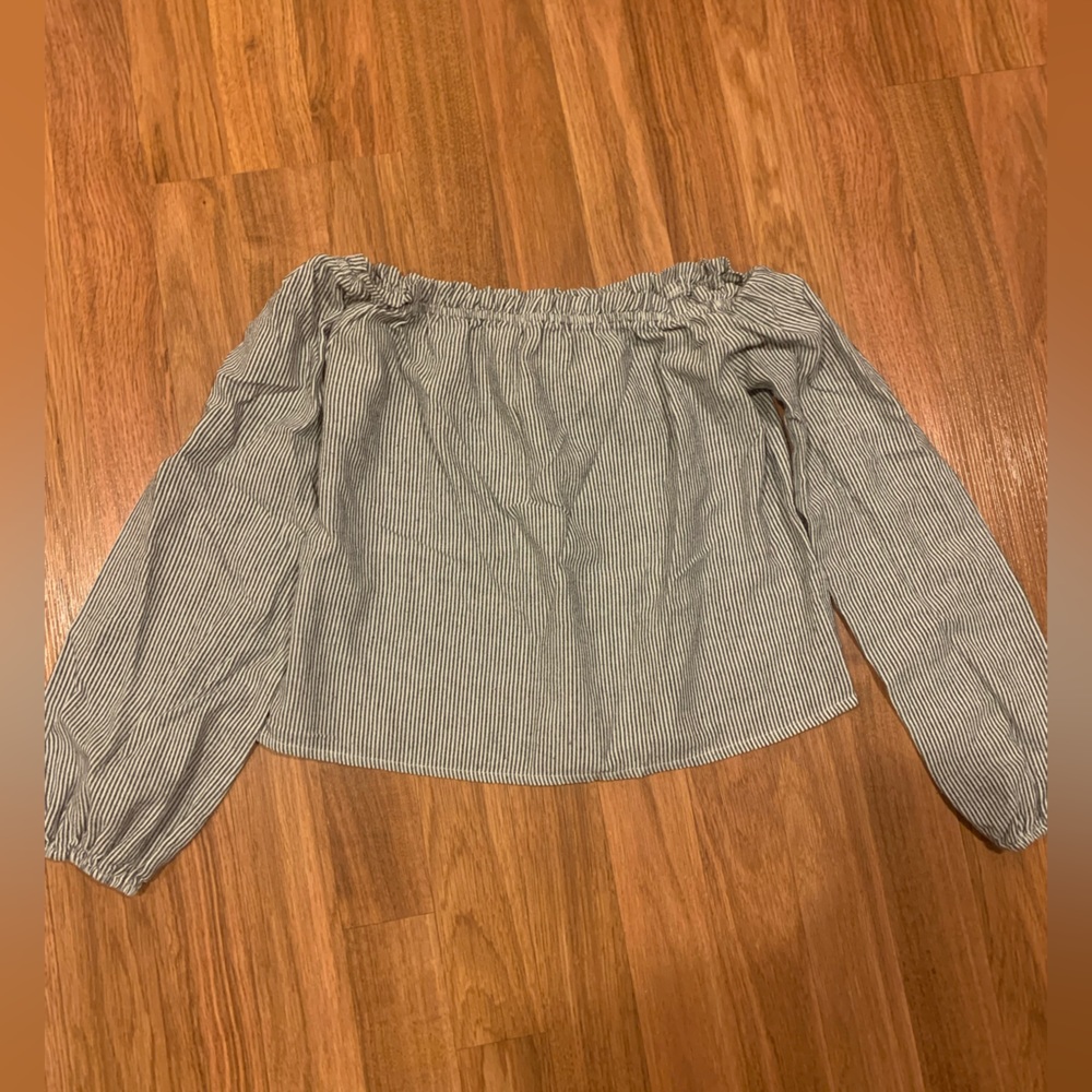 Brandy Melville blue and white pinstripe off shoulder shirt